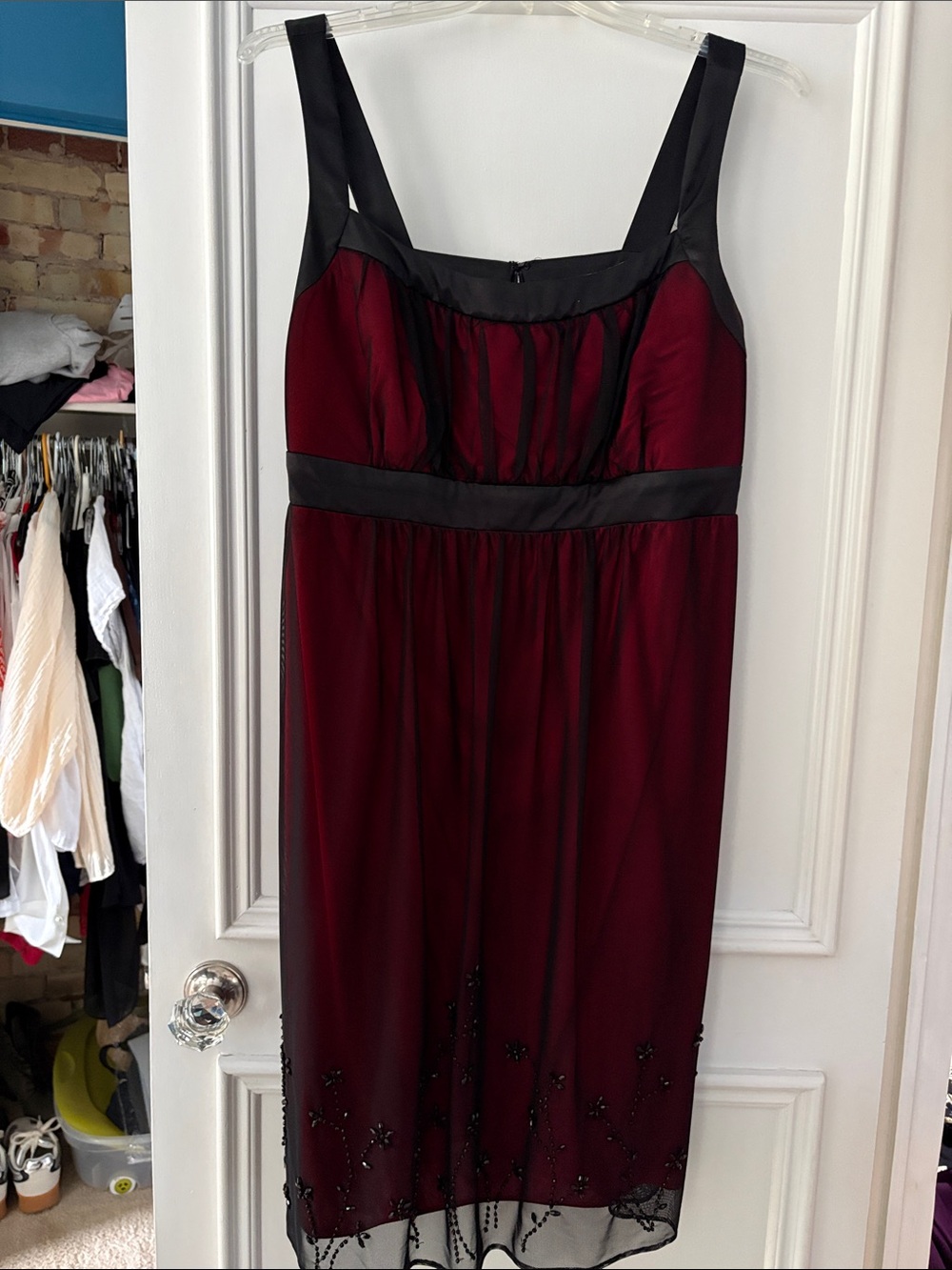 Plus-Size Women's Sleeveless  Cocktail Dress with Black Overlay on Red